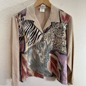 KOLORWAY Vintage Safari African Zebra Leopard Top Size S/M made USA